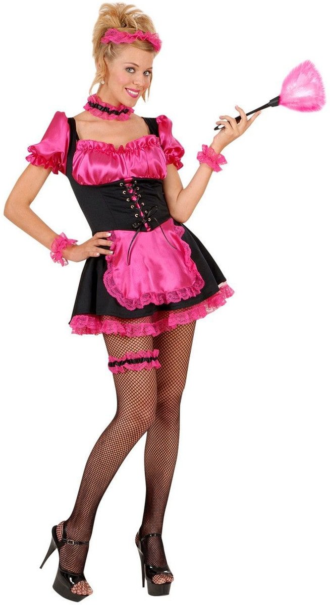 Serveersters & Kamermeisjes Kostuum | Zoeter Dan Zoet Kamermeisje Zwart / Roze | Vrouw | Medium | Carnaval kostuum | Verkleedkleding